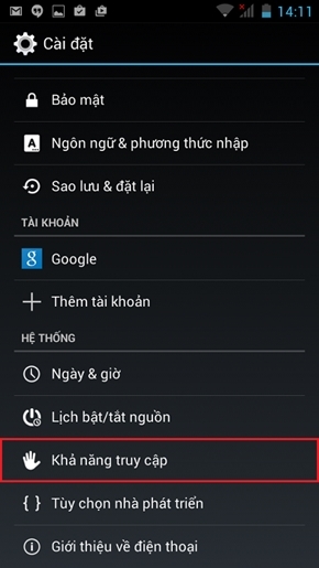 Bạn truy cập Cài đặt > Khả năng truy cập.