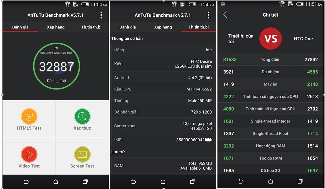 Trên Antutu Benchmark, HTC Desire 626G Plus đạt được điểm số khá cao