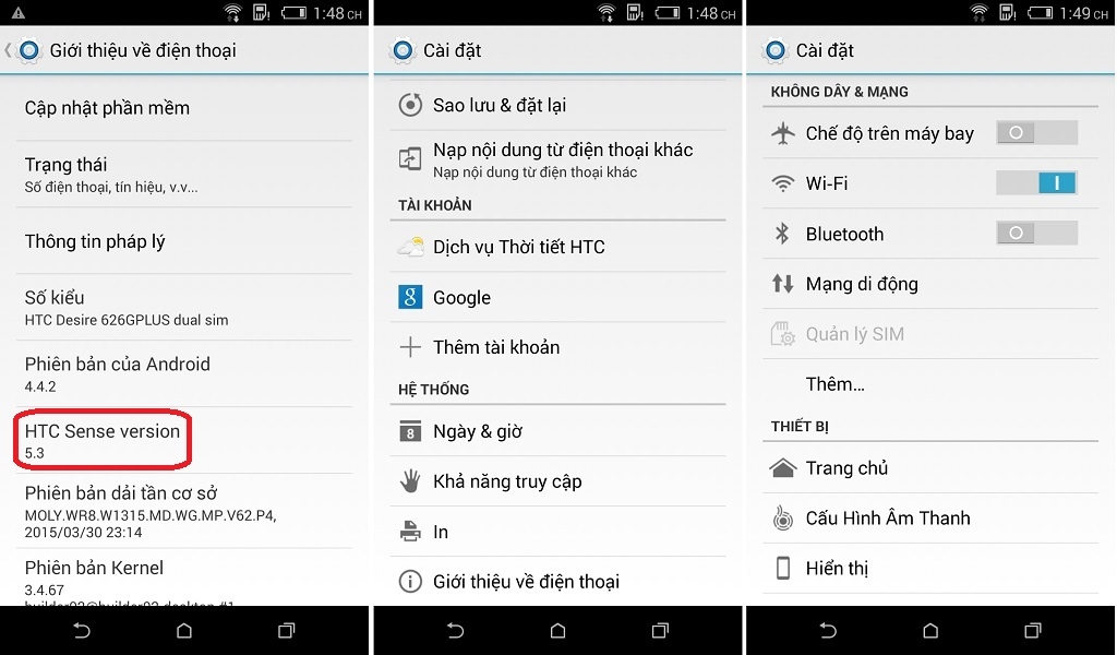 Giao diện Sense 5.3 trên Desire 626G Plus cùng hệ điều hành Android 4.4.2