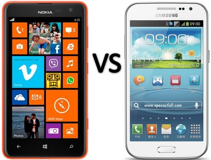 Màn hình Lumia 625 và Galaxy Win