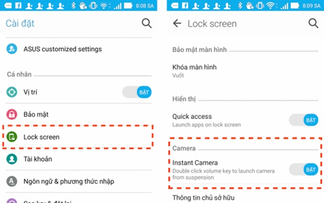nhấp hai lần vào nút Volume sẽ khởi động Camera trên ZenFone 2