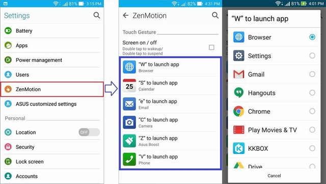thao tác bằng cử chỉ trên Zenfone 2