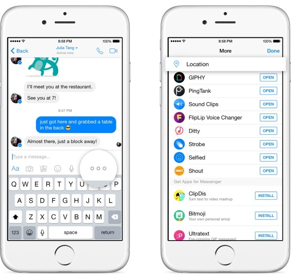 tính năng chia sẻ thông tin tìm kiếm địa điểm từ Facebook Messenger trên iPhone 6