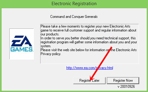 nhấn “Register Later”.