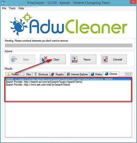 Sử dụng phần mềm Adwcleaner