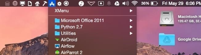 Finder ngay trên menu bar với XMenu