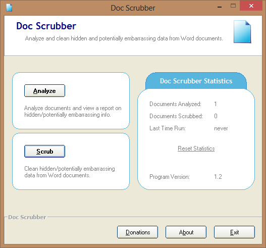Doc Scrubber chỉ có thể xoá thông tin trong file Word nhưng có thể làm việc với cả một thư mục