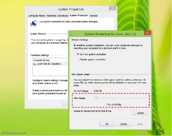 Giảm dung lượng dùng cho System Restore