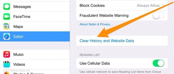Xóa bộ nhớ cache cho iOS