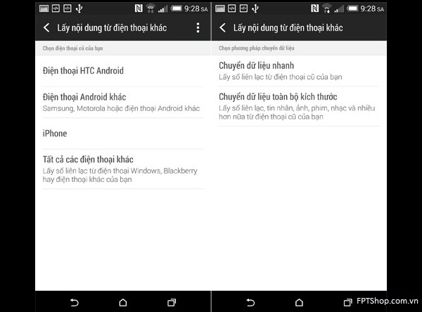 HTC One M8 có thể nhận nội dung chuyển đổi từ smartphone cũ sang