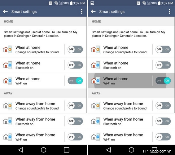 Tính năng Smart settings sẽ giúp bạn tắt/bật kết nối Wi-Fi tự động