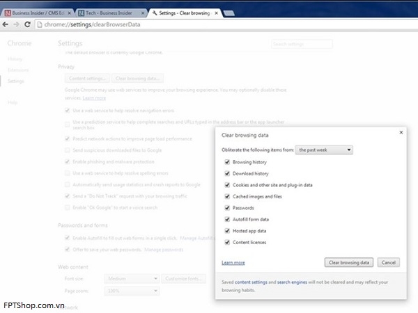 Xóa bộ nhớ đệm trình duyệt web