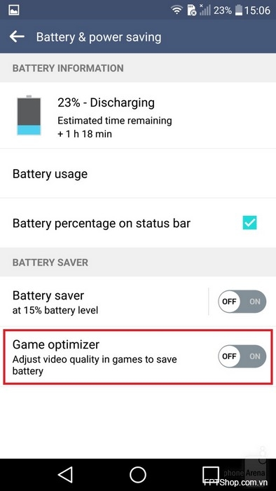 tắt chế độ tiết kiệm pin trên LG G4