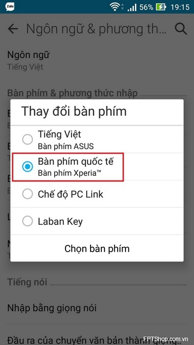 cài đặt máy và tùy chọn lại để sử dụng bàn phím mới