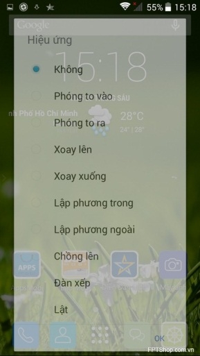 không” trong danh sách các hiệu ứng có sẵn.