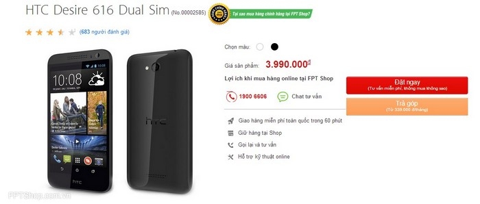 Giá HTC Desire 616 Dual SIM tại FPTShop