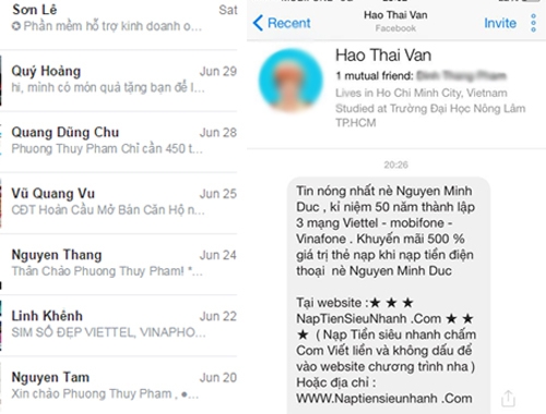 tin nhắn rác facebook
