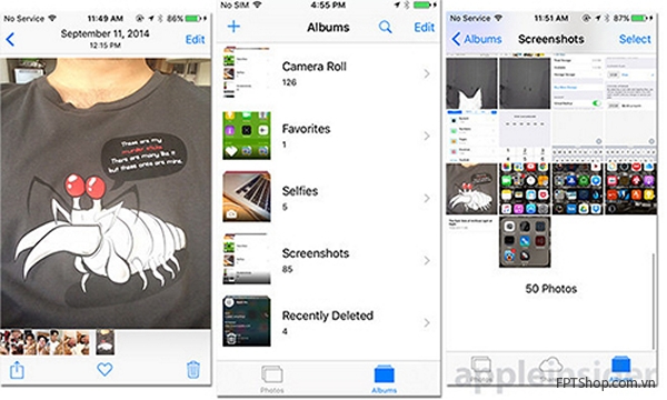 iOS 9 mới giới thiệu thư mục selfie để lưu trữ hình ảnh tự sướng của người dùng
