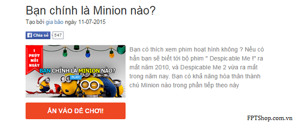 Hướng dẫn chơi ứng dụng vui Bạn là Minion nào