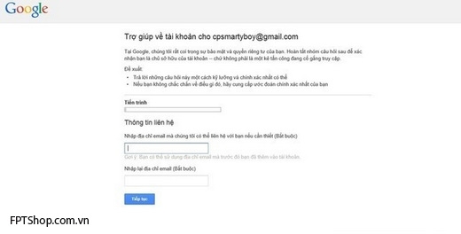 , hãy cung cấp đầy đủ các thông tin của bạn, sau khi hoàn thành, tài khoản của bạn sẽ được phục hồi với mật khẩu mới