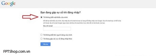 lựa chọn vào mục “tôi không biết mật khẩu”