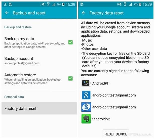 Sao lưu và reset lại