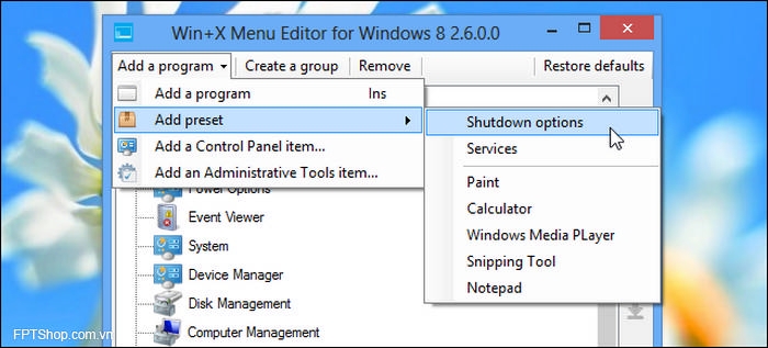 Công cụ Win+X Menu Editor cho phép tuỳ biến menu Win+X cho Windows