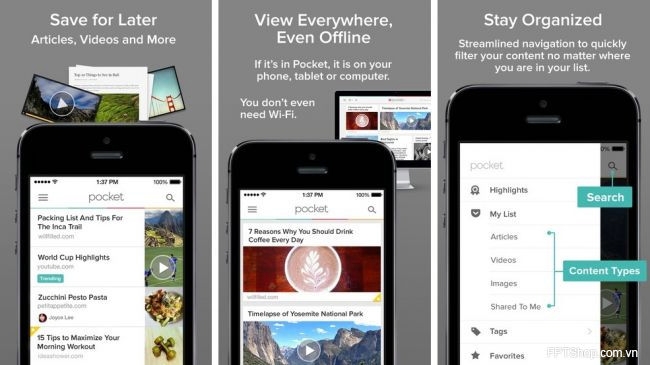 Ứng dụng Pocket trên iPhone