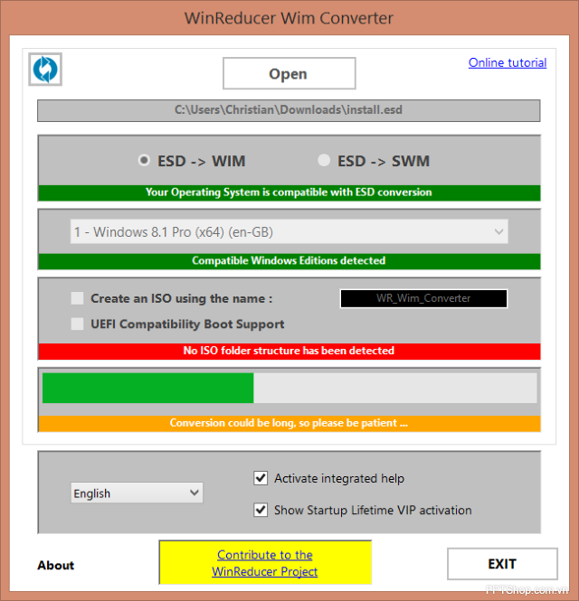 Sử dụng WinReducer để chuyển đổi tập tin install.esd sang install.wim