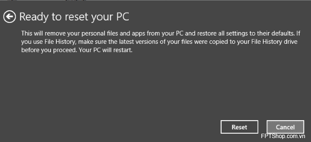 Reset lại hệ thống từ phân vùng phục hồi