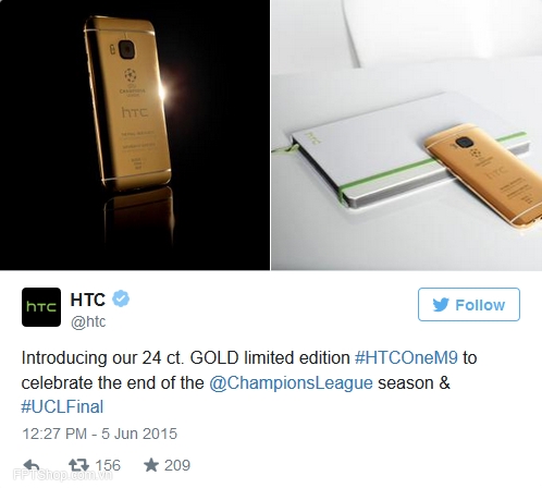 HTC One M9 phiên bản mạ vàng