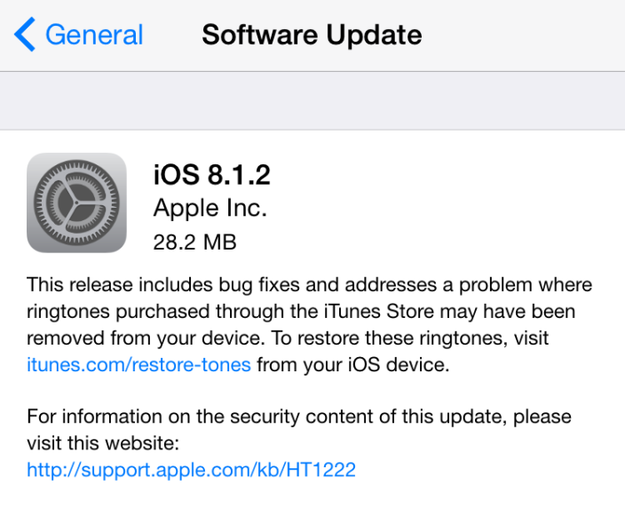 Cập nhật bán vá lỗi iOS 8.1.2