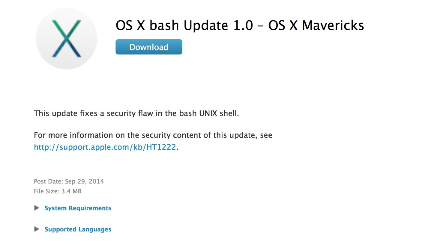 Apple cập nhật bản vá lỗi Shellshock cho máy Mac