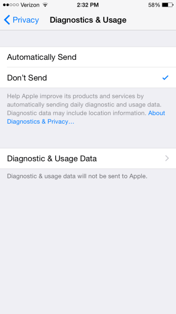 Vô hiệu hóa Diagnostics & Usage and Advertising