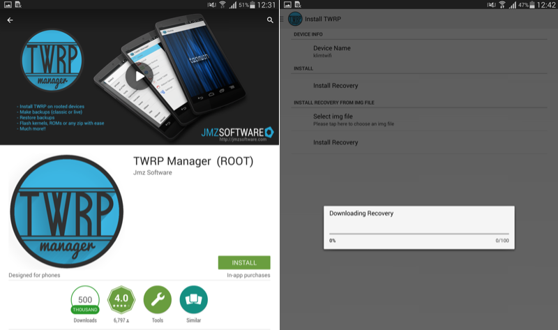 Giao diện TWRP Manager