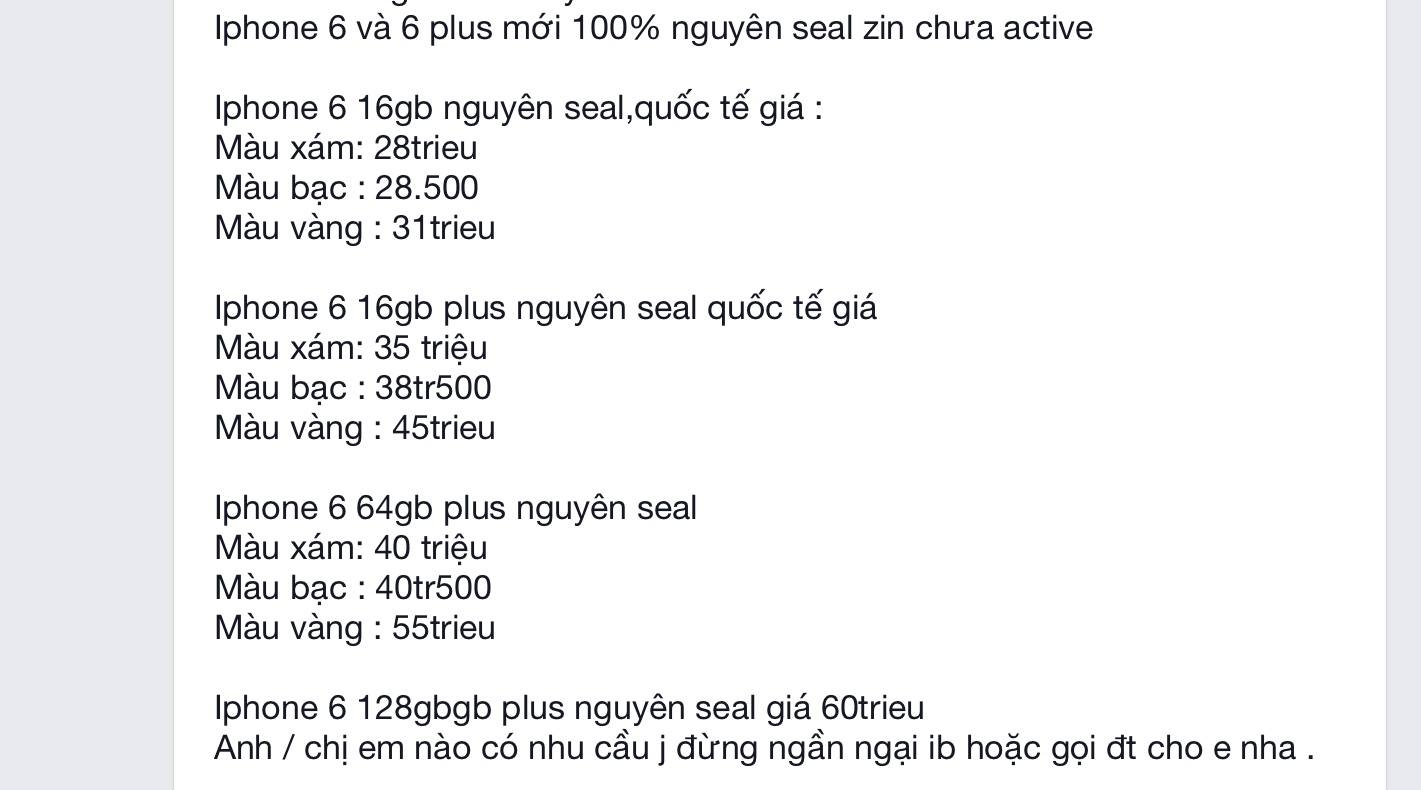 Giá bán iPhone 6 xách tay