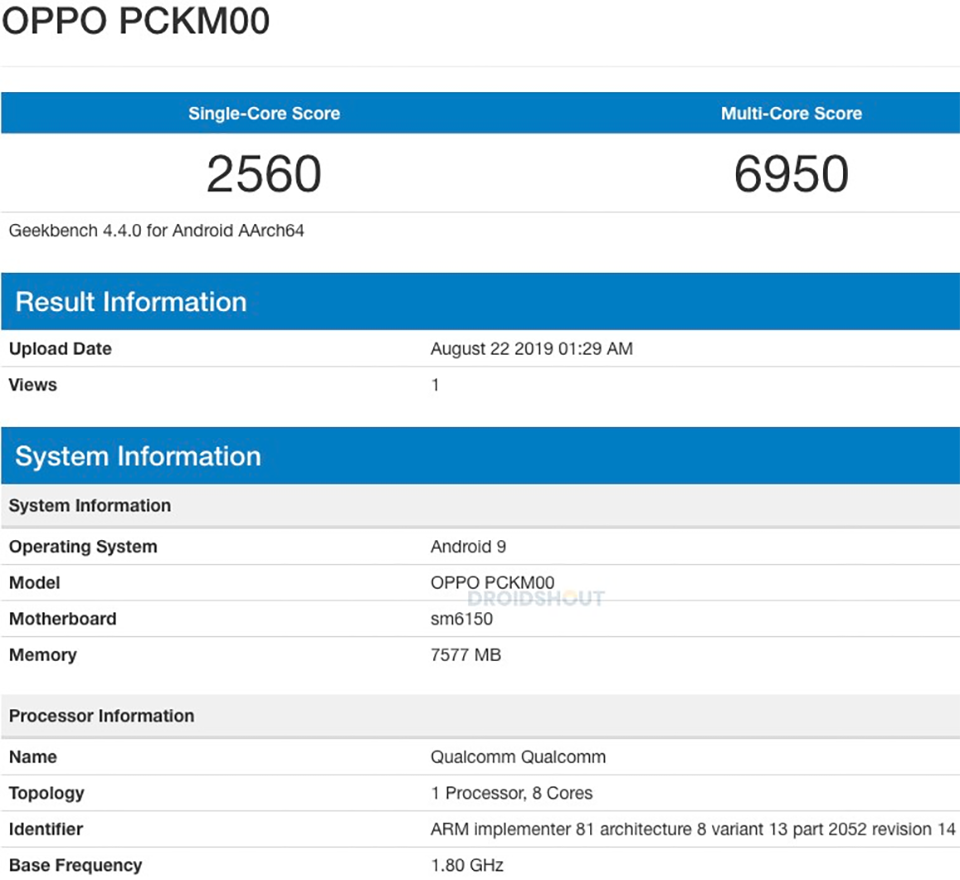 OPPO Reno 2 xuất hiện trên Geekbench OPPO Reno 2 xuất hiện trên Geekbench