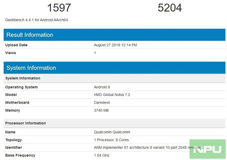 Nokia 7.2 xuất hiện trên Geekbench Nokia 7.2 xuất hiện trên Geekbench