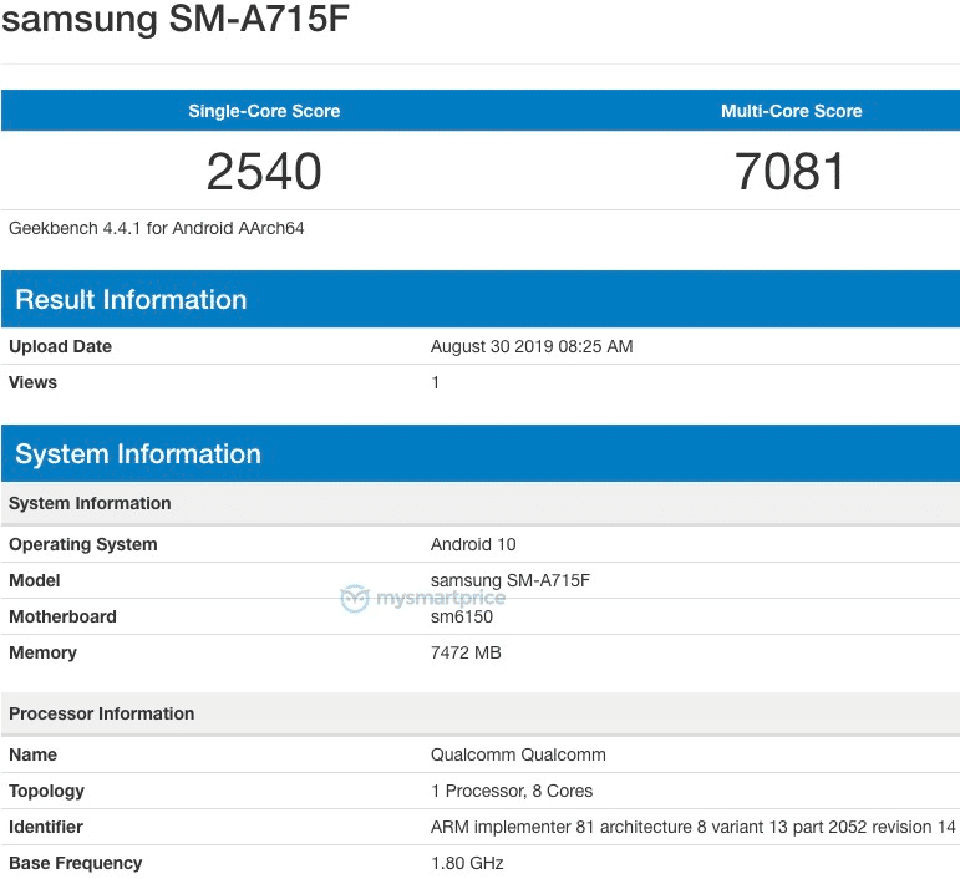 Galaxy A71 xuất hiện trên Geekbench Galaxy A71 xuất hiện trên Geekbench
