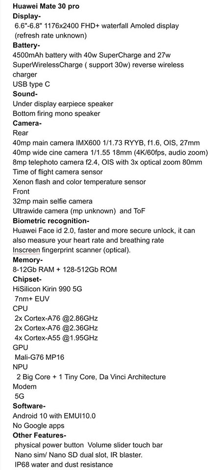 Cấu hình Huawei Mate 30 Pro