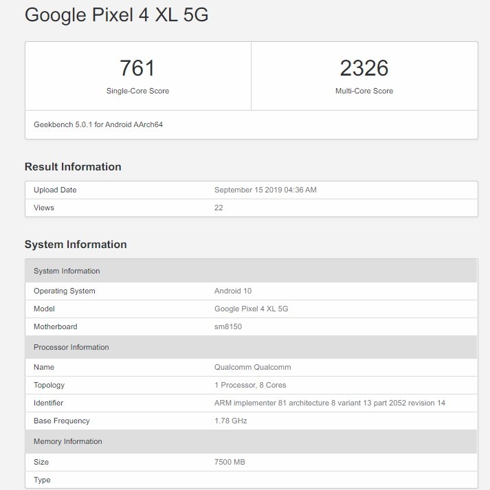 Điểm geekbench pixel 4 xl 5g