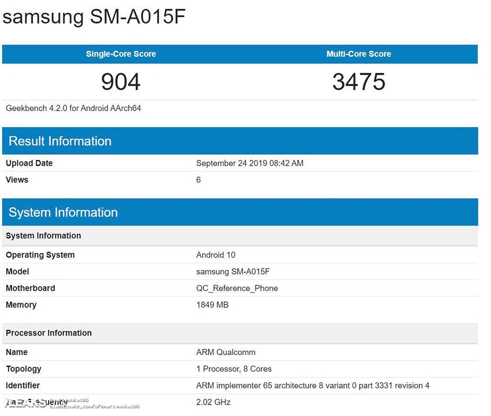 Samsung SM-A105F lộ diện trên Geekbench