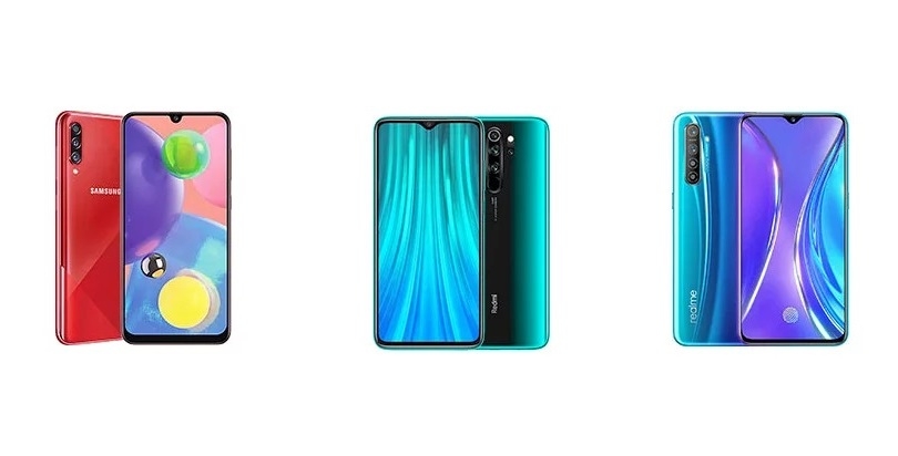 so sánh Galaxy A70s với Redmi Note 8 Pro và Realme X2