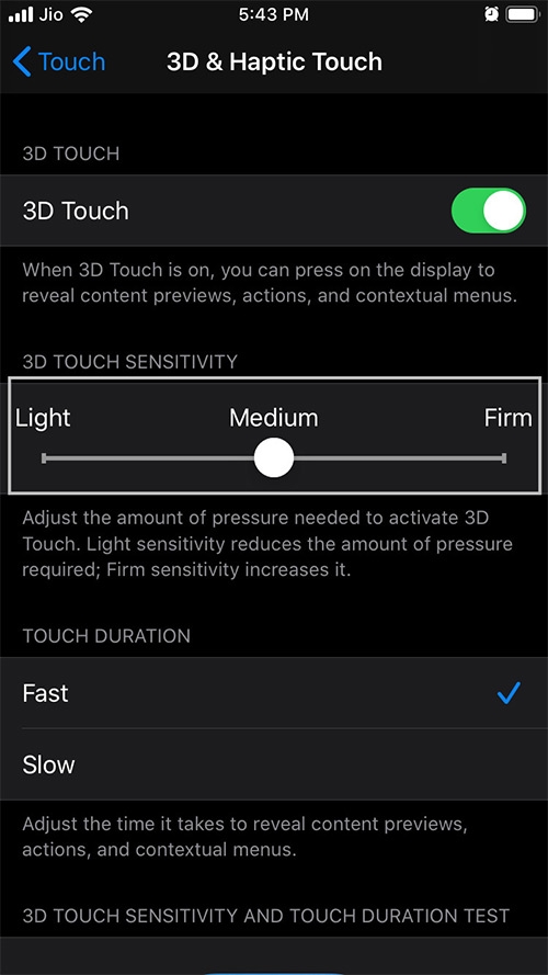 cài đặt tắt 3D Touch