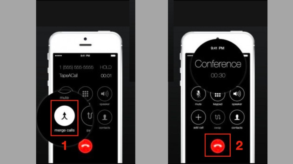Nhấn vào “merge calls” được hiểu thị trên màn hình
