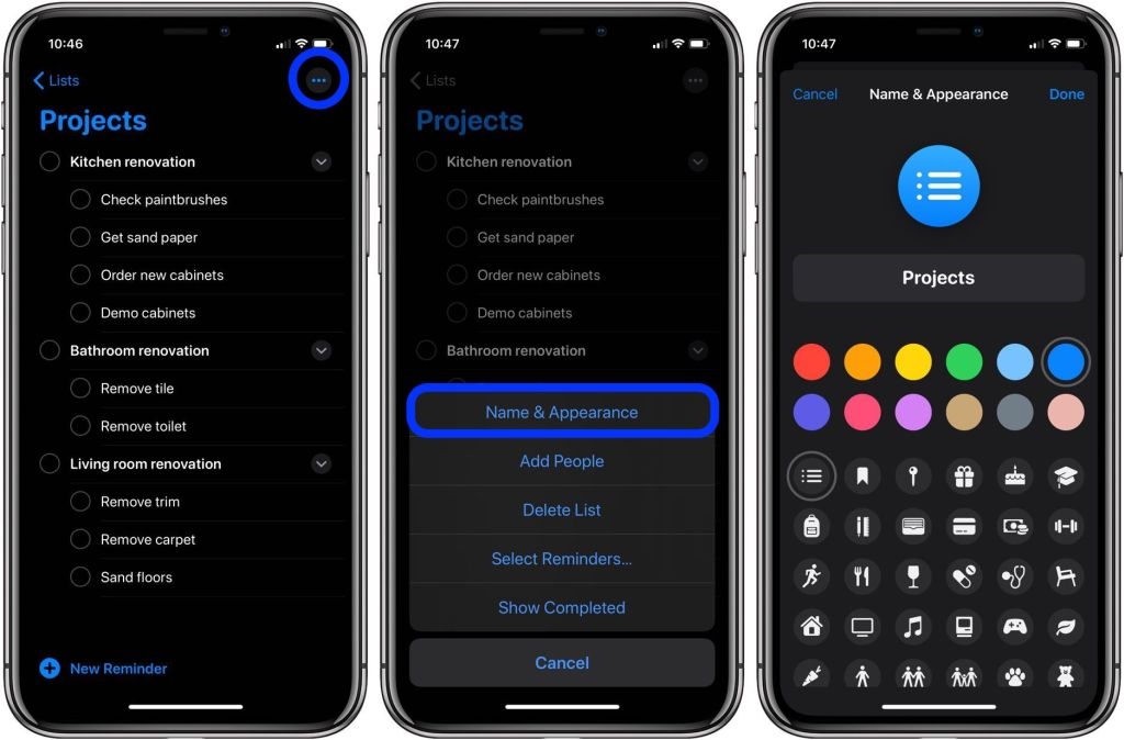 doi mau va icon reminders list