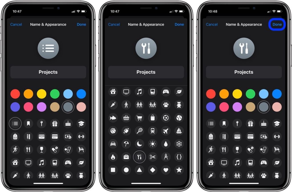 doi mau va icon reminders list