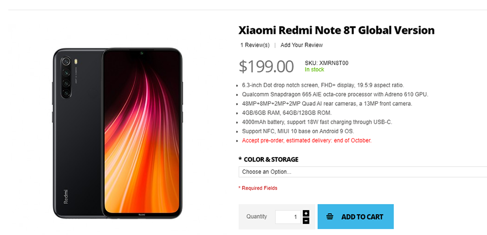 Redmi Note 8T được liệt kê trên trang web bán hàng (ảnh 1)
