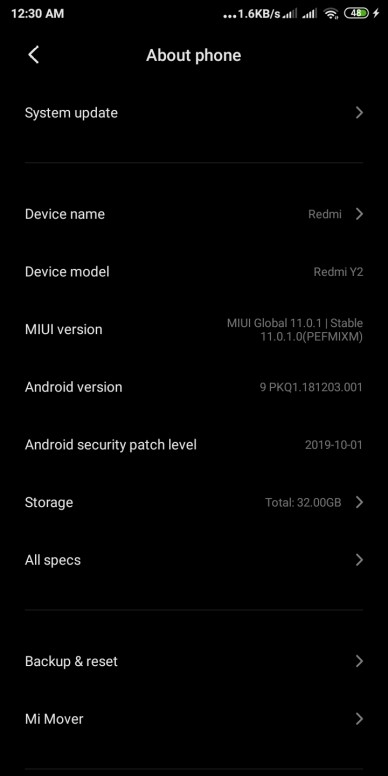 Redmi Y2 đã được lên MIUI 11 Redmi Y2 đã được lên MIUI 11