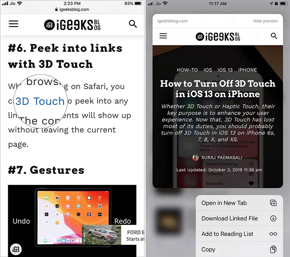 Tắt Link Preview trên iOS 13